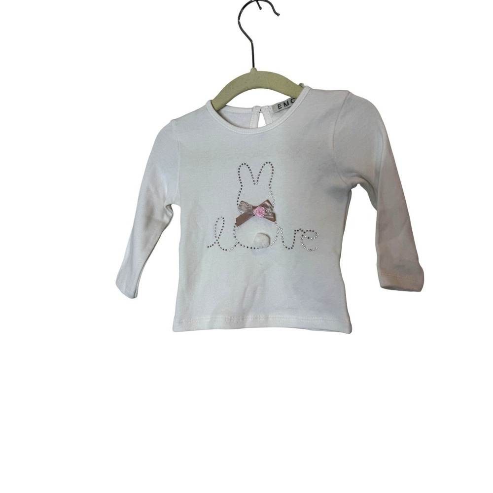 EMC Baby Shirt 3-6 Months White Bunny Love Rhinestone Long Sleeve Graphic‎ Top